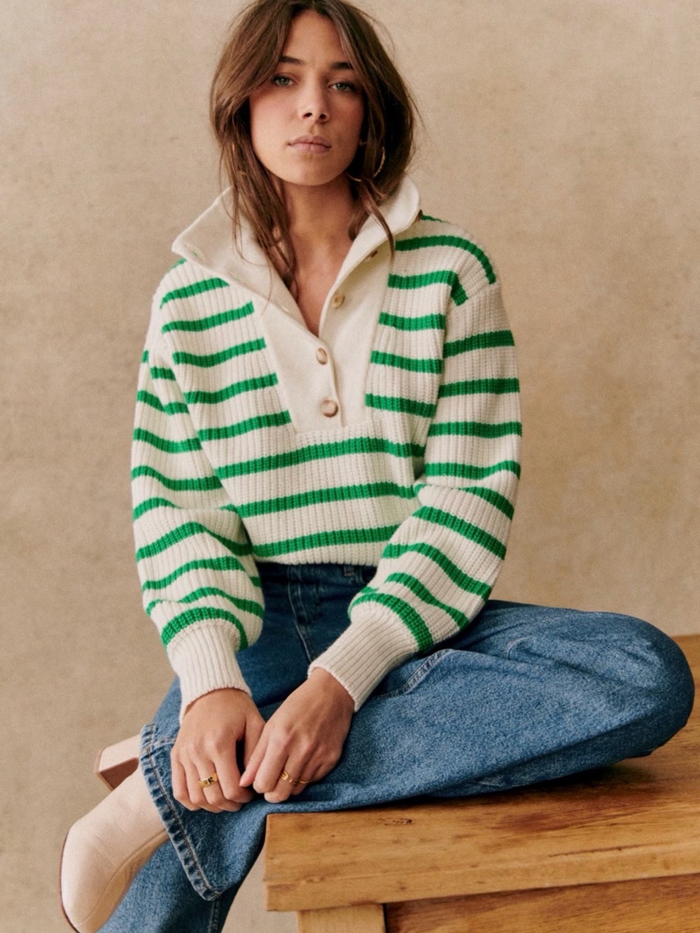 Sézane Kyam Jumper in green/ecru